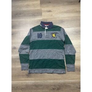 Hackett Long Sleeve Polo Shirt Men's S Gray and Green British Embroidered Logo